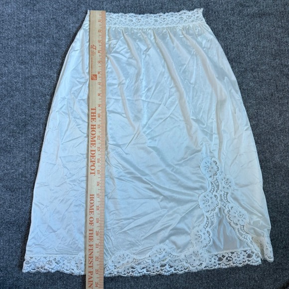 Vintage 80's Vassarette White Lace Trim Slip Skirt Midi Length Side Slit Small - Picture 7 of 7
